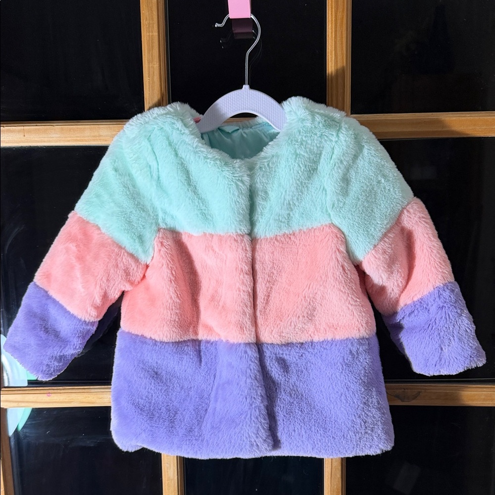 Cat & Jack Teal Pink Purple Kids Faux Fur Jacket
